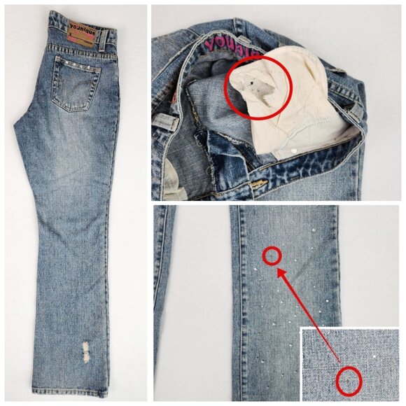 Younique Juniors Distressed Sequin Jeans Size 9 Blue - Picture 4 of 7